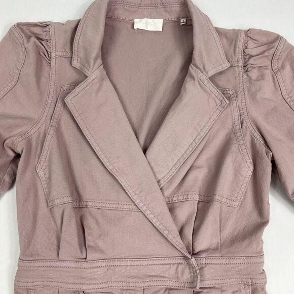 7 For All Mankind Short Sleeve Seamed Twill Romper In Soft Lavender Small - Picture 4 of 11